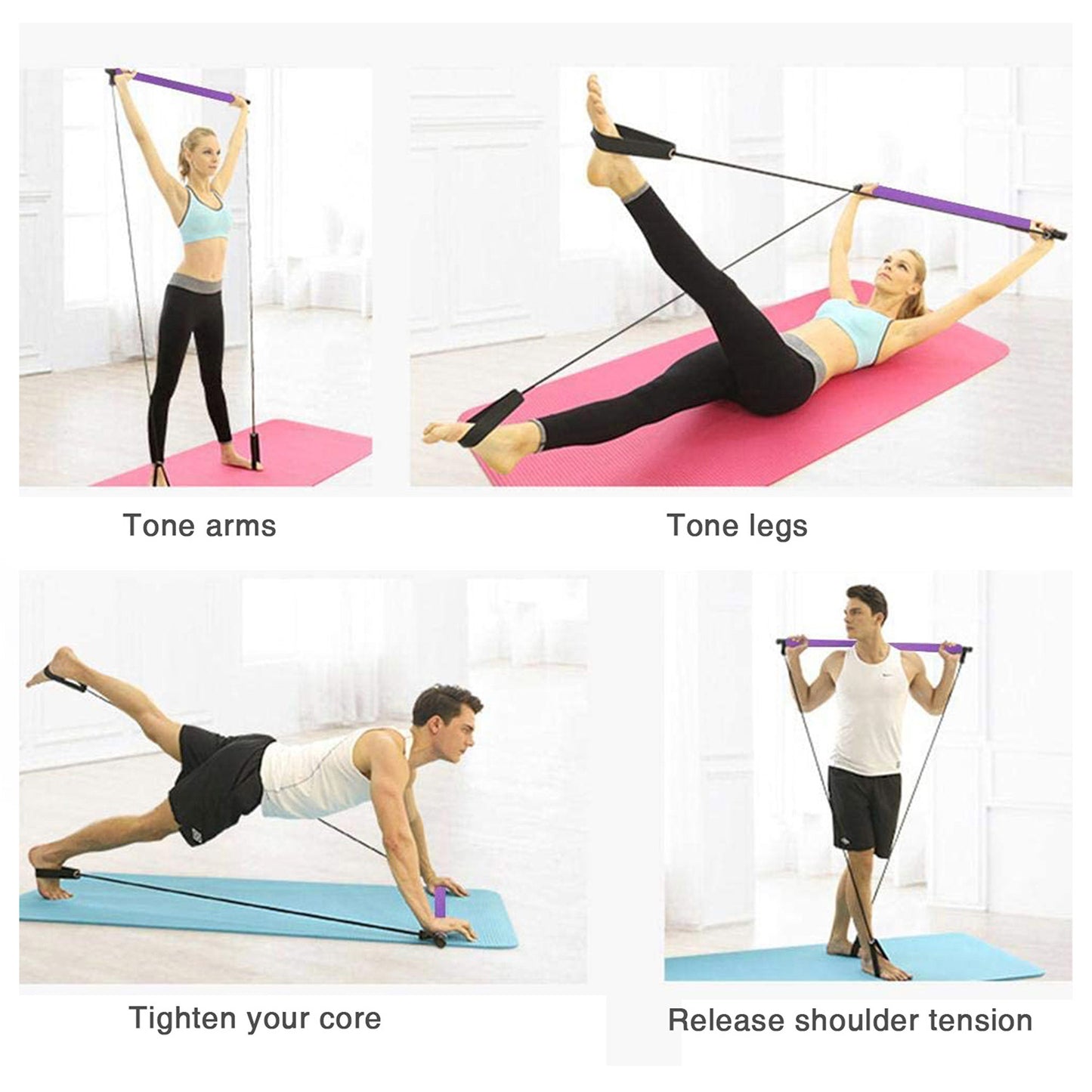 جهاز قضيب لتدريب البيلاتس و اليوجا - مع استك مطاط - لون زهري Kanteen - كانتين