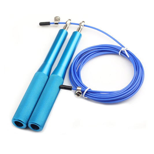 حبل نط من المعدن - طول قابل للتعديل بمقبض مائل - للكارديو و اللياقة البدنية - لون ازرق
