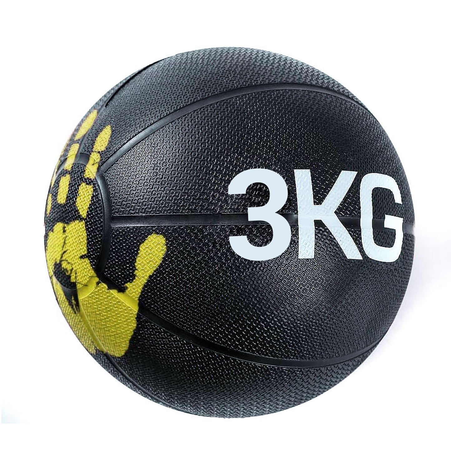 كرة طبية من المطاط لاعادة التأهيل و اللياقة البدنية - بشكل كف يد - لون اسود و اصفر - وزن 3 كيلو جرام