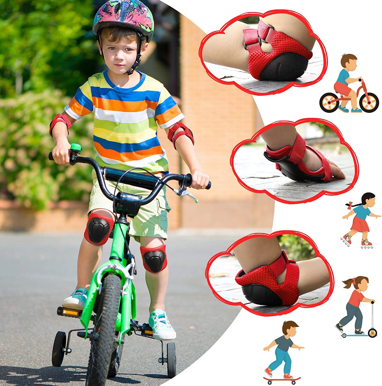 مجموعة حماية الركبة و الكوع و المعصم اثناء النشاطات الرياضية - لون وردي - مقاس صغير للاطفال